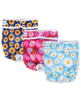 Pet Soft Washable Female Diapers (3 Pack) - Female Dog Diapers, Comfort Reusable Doggy Diapers for Girl Dog in Period Heat (Flower, M)