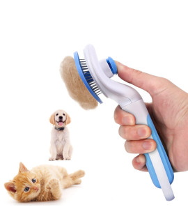 Cat Brush, Self Cleaning Slicker Brushes for Shedding and Grooming Removes Loose Undercoat, Mats and Tangled Hair Grooming Comb for Cats Dogs Brush Massage-Self Cleaning (Blue)