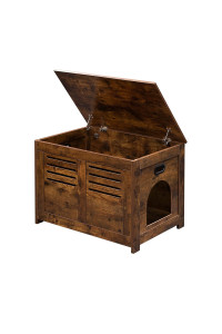 DINZI LVJ Litter Box Furniture, Flip Top Hidden, Washroom with Louvered Window, Entrance Can Be on Left/Right Side, Enclosed Litter House Side Table for Most of Cat and Litter Box, Rustic Brown