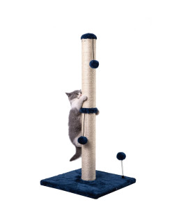 MECOOL 34 Tall Cat Scratching Post Premium Basics Kitten Scratcher Sisal Scratch Posts Trees with Hanging Ball for Indoor Cats (34 inches for Adult Cats, Navy)