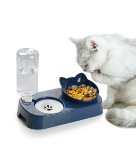 Cute Food Bowl and Water Bowl Set for Cats.Tilted Raised cat Food Bowl for Indoor Cats,Automatic Drinking Flowing Water Bowl for Cats.Detachable Elevated cat Bowl Stand.(Blue)
