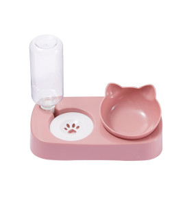 Cat Food and Water Bowl Set.Tilted Raised cat Food Bowls for Indoor Cats,Automatic Drinking Bowl for Pets.Detachable Elevated Stand.(Pink)