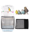 Daoeny Universal Bird Cage Cover, Adjustable Parrot Nylon Airy Soft Mesh Net, Seed Feather Catcher, Birdcage Cover Skirt Sheer Guard for Parakeet Macaw Round Square Cages (Black)
