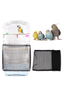 Daoeny Universal Bird Cage Cover, Adjustable Parrot Nylon Airy Soft Mesh Net, Seed Feather Catcher, Birdcage Cover Skirt Sheer Guard for Parakeet Macaw Round Square Cages (Black)