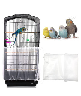 Daoeny Universal Bird Cage Cover, Adjustable Parrot Nylon Airy Soft Mesh Net, Seed Feather Catcher, Birdcage Cover Skirt Sheer Guard for Parakeet Macaw Round Square Cages (White)