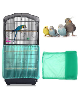 Daoeny Universal Bird Cage Cover, Adjustable Seed Feather Catcher, Soft Airy Nylon Mesh Parrot Net, Birdcage Cover Skirt Sheer Guard for Round Square Cages (Green)
