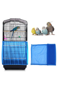 Daoeny Universal Bird Cage Cover, Adjustable Seed Feather Catcher, Soft Airy Nylon Mesh Parrot Net, Birdcage Cover Skirt Sheer Guard for Round Square Cages (Blue)