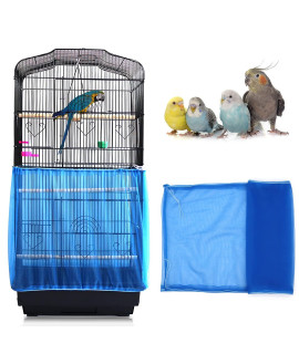 Daoeny Universal Bird Cage Cover, Adjustable Seed Feather Catcher, Soft Airy Nylon Mesh Parrot Net, Birdcage Cover Skirt Sheer Guard for Round Square Cages (Blue)