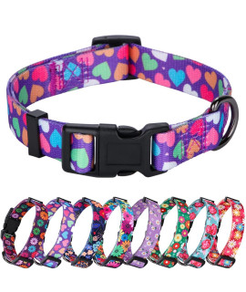 Rhea Rose girl Dog collars Spring cute Heart Pattern Lovely Print Purple for Medium Dogs