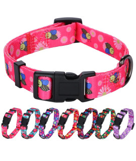 Rhea Rose Pink Dog collar Summer Daisy and Bees Print for Small Dogs