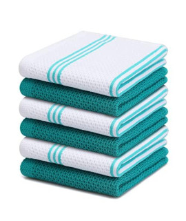 Homaxy 100% cotton Waffle Weave Stripe Dish cloths, 12 x 12 Inches, Super Soft and Absorbent Dish Towels Quick Drying Dish Rags, 6-Pack, White & green