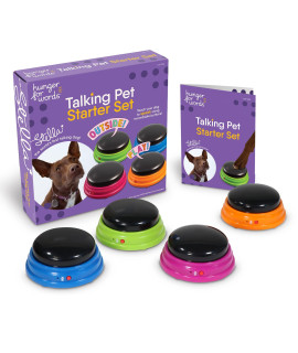 Hunger for Words Talking Pet Starter Set - 4 Piece Set Recordable Buttons for Dogs, Talking Dog Buttons, Teach Your Dog to Talk, Talking Pet, Dog Training games, Dog Buttons for communication
