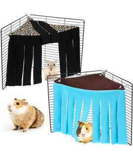 2 Pieces Guinea Pig Hideout Small Animal Corner Fleece Hideaway Cute Ferret Hammock and Sleeping Bed for Ferrets Chinchillas Small Pets (Brown with Blue, Black with Orange-Brown, Leopard)