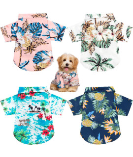 4 Pieces Pet Summer T-Shirts Hawaii Style Floral Dog Shirt Hawaiian Printed Pet T-Shirts Breathable Cool Clothes Beach Seaside Puppy Shirt Sweatshirt for Small Puppy (Floral Style, X-Small)
