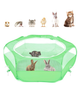 Pawaboo Small Animals Playpen, Waterproof Small Pet Cage Tent with Zippered Cover, Portable Outdoor Yard Fence with 3 Metal Rod for Kitten/Puppy/Guinea Pig/Rabbits/Hamster/Chinchillas, Mint Green