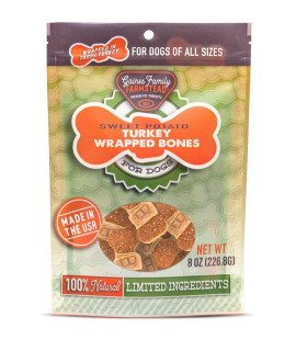 Gaines Family Farmstead Sweet Potato and Turkey Wrapped Dog Bones, 100% Natural Treats for Small & Large Dogs, Rawhide Alternative for Dog Training, 8 oz. Bag