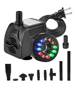 15W 1000L/H Submersible Fountain Water Pump with 12 Colorful LED Lights, Mushroom and Blossom Spray Head for Aquarium Fish Tank, Pond,Outdoor Fountain, Water Feature, Statuary Gardens