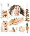 Hamster Chew Toys Set Small Animal Molar Toys Teeth Care Wooden Accessories for Guinea Pigs,Chinchillas,Gerbils,Mice,Rats,Mouse Rodents Toy Swing Seesaw Bridge (Wood)