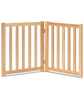 LZRS Solid Hardwood Freestanding Pet Gate,Wooden Dog Gates for Doorways,Nature Wood Dog Gates for The House,Dog Gate for Stairs,Freestanding Indoor Gate Safety Fence,Natural,24 Height-2 Panels