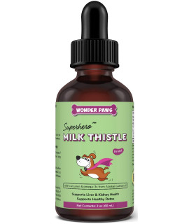 Wonder Paws Milk Thistle, Liver Support for Dogs, Supports Kidney Function for Pets, Detox, Hepatic Support, with Wild Alaskan Salmon Oil & Curcumin, Omega 3 EPA & DHA - 2 oz Pet Supplement