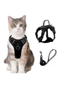 Cat Harness and Leash Set for Walking Escape Proof for Small Large cat Kitten Harness with ID tag Pocket (Black,XS)
