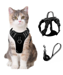 Cat Harness and Leash Set for Walking Escape Proof for Small Large cat Kitten Harness with ID tag Pocket (Black,XS)