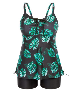 Womens Tankini Swimsuits High Waisted Bathing Suits Tummy control Plus Tops Set 22W green Leaf
