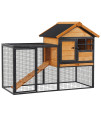 Pawhut Rabbit cage with House, Ramp and Open Area, Light Yellow Wood and Metal Hutch, 122 x 63 x 92 cm