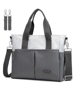 ROYALFAIR Small Diaper Bag Tote for Toddler Mommy Messenger Tote Diaper Bags Purse with Stroller Hook (grey)
