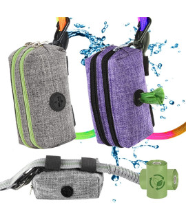 Poop Bag Holder 2 Pack- Dog Poop Bag Dispenser for Leash - Dog Waste Bag Holder for Leash attachment Protable,2 Zipper,Large Capacity,900D Durable Fabric,Doggy Poop Bags Holder Dispenser,Purple,Blue