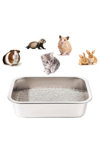 Yangbaga Stainless Steel Litter Box for Kittens, 4 in Height Easy Entry, Odor Control, Non Stick, Easy to Clean,Litter Box for Rabbits, Ferrets,Guinea Pigs and Hamsters (16'' x 12'' x 4'')