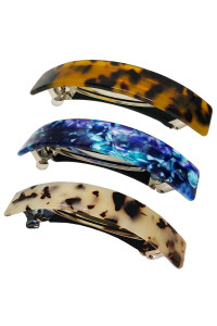 HYFEEL Large French Barrettes for Women Fine Thick Hair, classic Tortoise Shell Hair clips Wide curved celluloid Ponytail Holder clamp Fashion Hair Accessories Automatic clasp Hairgrips 3 Pack