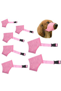 CILKUS Dog Muzzles Suit, 7 PCS Adjustable Breathable Safety Small Medium Large Extra Dog Muzzles for Anti-Biting Anti-Barking Anti-Chewing Safety Protection (Pink)