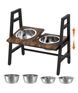 FavePaw Dog Bowls Elevated, Adjustable Raised Dog Bowls with 4 Stainless Steel Bowls and 0-15?Adjustable Platform, Stable Elevated Dog Feeders with Anti-Slip Feet and Noise Preventing Bulges