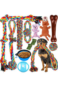 XLMYS 13 PCS Dog Chew Toys for Aggressive Chewers,Puppy Teething Chew Toys Dog Rope Toys Tug of War Dog Toys for Puppy,Medium,Large & X-Large Breeds Indestructible Heavy Duty Various Dog Toys(25.5 IN)