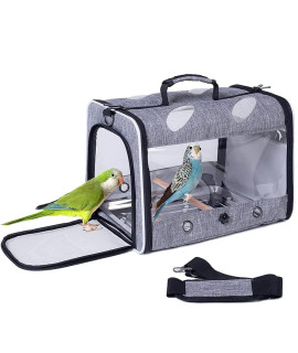 Bird Travel Carrier with Stand Perch, Breathable Bird Carrier Cage Parrot Carrier for Hiking, Airline Approved