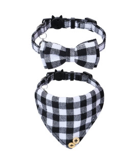 Faleela Cat Collar Bandana Bells Set - 2 Pack Set Cat Collar Breakaway with Cute Bow Tie and Bell, Adjustable from 7.8-10.5 Inch, Soft and Comfortable for Kitty and Some Puppies