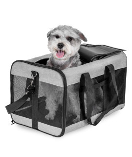 HITSLAM Pet carrier Dog carrier Soft Sided Pet Travel carrier for cats, Small dogs, Kittens or Puppies, collapsible, Durable, Airline Approved, Travel Friendly grey (L)