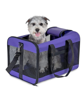 HITSLAM Pet carrier Dog carrier Soft Sided Pet Travel carrier for cats, Small dogs, Kittens or Puppies, collapsible, Durable, Airline Approved, Travel Friendly Purple (L)