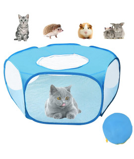 JIMEJV Small Animals Playpen with Anti Escape Zippered Cover Portable Breathable & Waterproof Indoor Exercise Yard Fence Cage Tent for Cats Puppy Guinea Pig Hamster Chinchillas Rabbits (Blue)