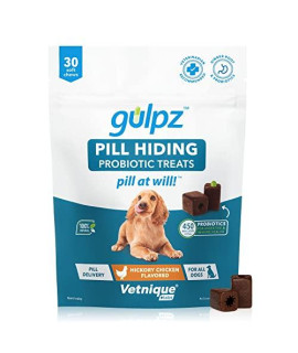 gulpz Probiotic Pill Hiding Treats for Dogs - Hide, Hold Deliver Pet Meds, Fortified for Digestive Health, Immune Recovery Support - Hickory chicken Flavor - Pill at Will (30ct Pocket)