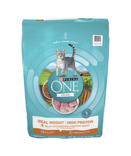 Purina ONE High Protein, Healthy Weight Dry Cat Food, +Plus Ideal Weight With Turkey - 22 lb. Bag
