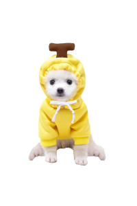 XIAOYU Pet Clothes Dog Hoodies Warm Sweatshirt Coat Puppy Autumn Winter Apparel Jumpsuit with Fruit Hood, Banana, XXL