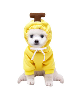 XIAOYU Pet Clothes Dog Hoodies Warm Sweatshirt Coat Puppy Autumn Winter Apparel Jumpsuit with Fruit Hood, Banana, XXL