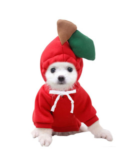 XIAOYU Pet clothes Dog Hoodies Warm Sweatshirt coat Puppy Autumn Winter Apparel Jumpsuit with Fruit Hood, Apple, M