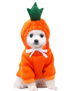 XIAOYU Pet Clothes Dog Hoodies Warm Sweatshirt Coat Puppy Autumn Winter Apparel Jumpsuit with Fruit Hood, Carrot, M