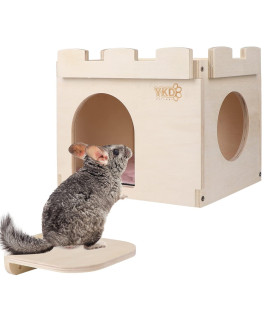 Castle Chinchilla House - Small Animal Hideout for Chinchilla Guinea Pig Hedgehog, or Rat - Ventilated Wooden Hamster Habitat with Multiple Doors - Made from Natural Wood