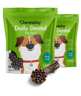 Chewsday Large Minty Fresh Daily Dental Dog Chews, Made in The USA, Natural Highly-Digestible Oral Health Treats for Healthy Gums and Teeth - 28 Count