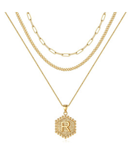 Initial Layered Necklaces for Women, 14K gold Plated Initial Necklaces Dainty Paperclip Link chain Necklaces for Women Initial R Necklaces for Women gold Jewelry for Women gold Necklace for Women
