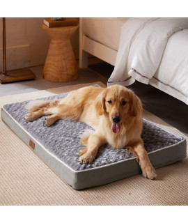 WNPETHOME Orthopedic Large Dog Bed, Dog Bed for Large Dogs with Egg Foam Crate Pet Bed with Soft Rose Plush Waterproof Dog Bed Cover Washable Removable(Small Dog Bed 30 x 20 x 3 inch Grey)